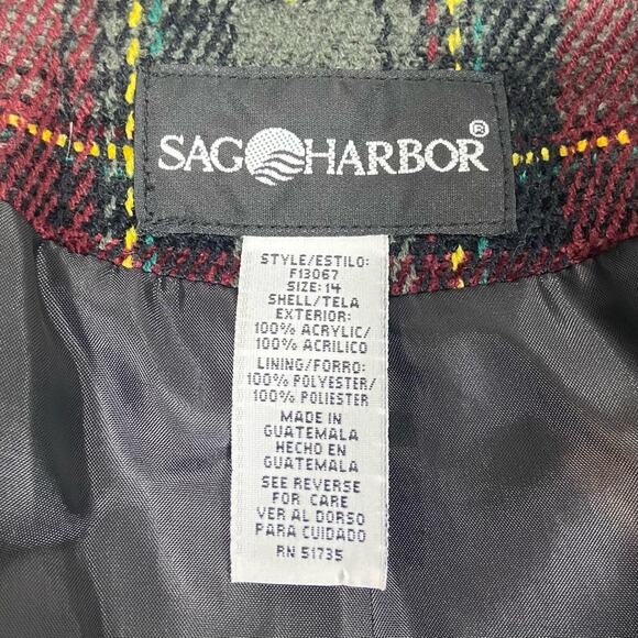Vintage 90s Sag Harbor Olive & Burgundy Plaid Shacket Shirt Jacket Blazer Coat - Picture 9 of 11